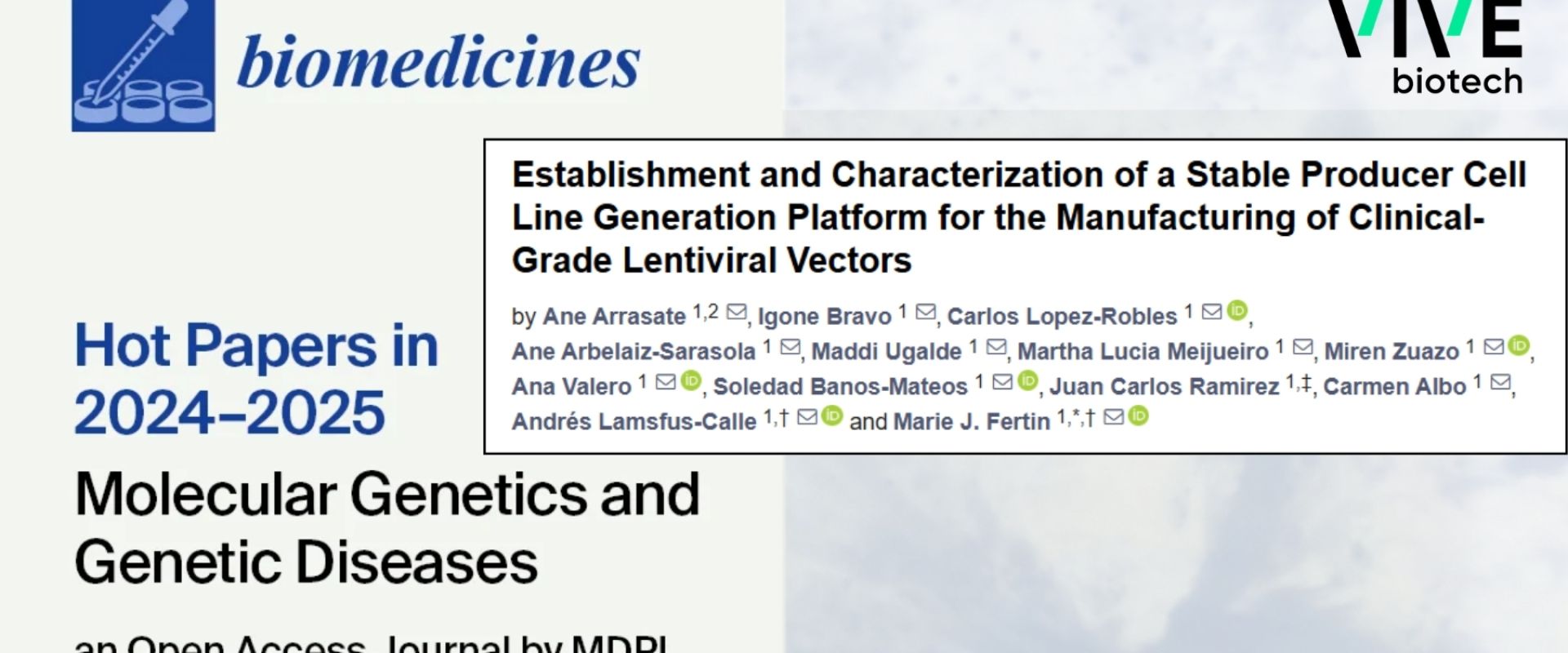 VIVEbiotech recibe el reconocimiento “Hot Paper” de Biomedicines