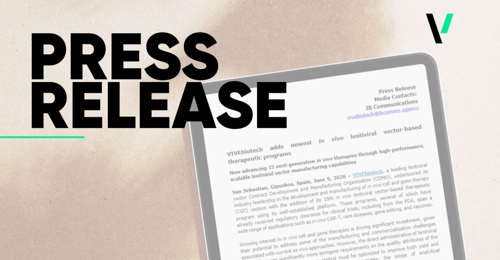 VIVEbiotech adds newest in vivo lentiviral vector-based therapeutic programs