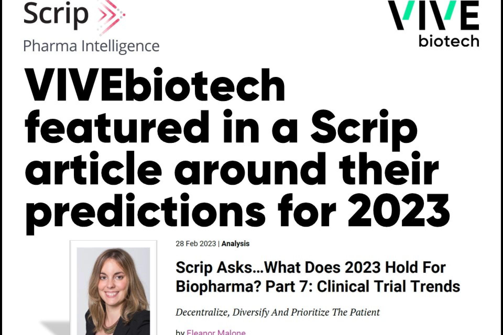 Scrip informa sobre las predicciones de VIVEbiotech